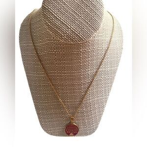 Gold Tone Stainless Steel  Tree of Life Red Pendant 20 inch necklace
